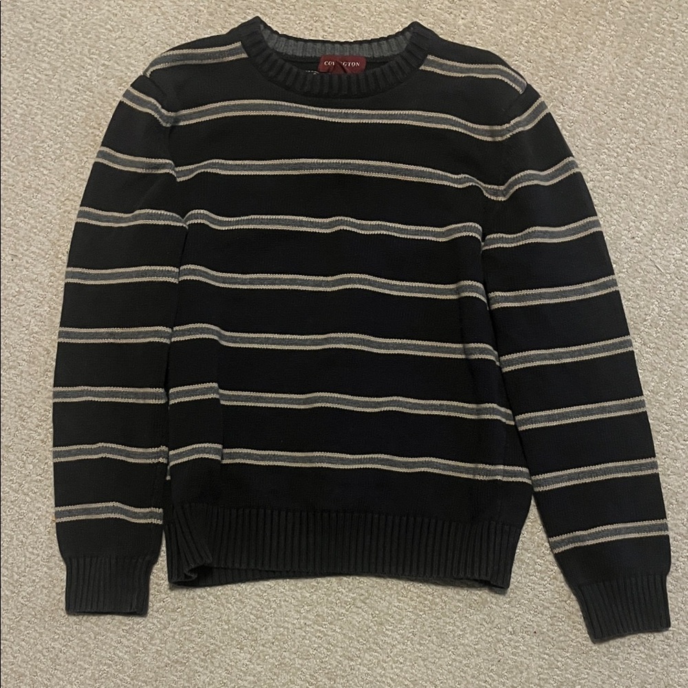 Covington Men's Sweater in Black and Gray Stripes